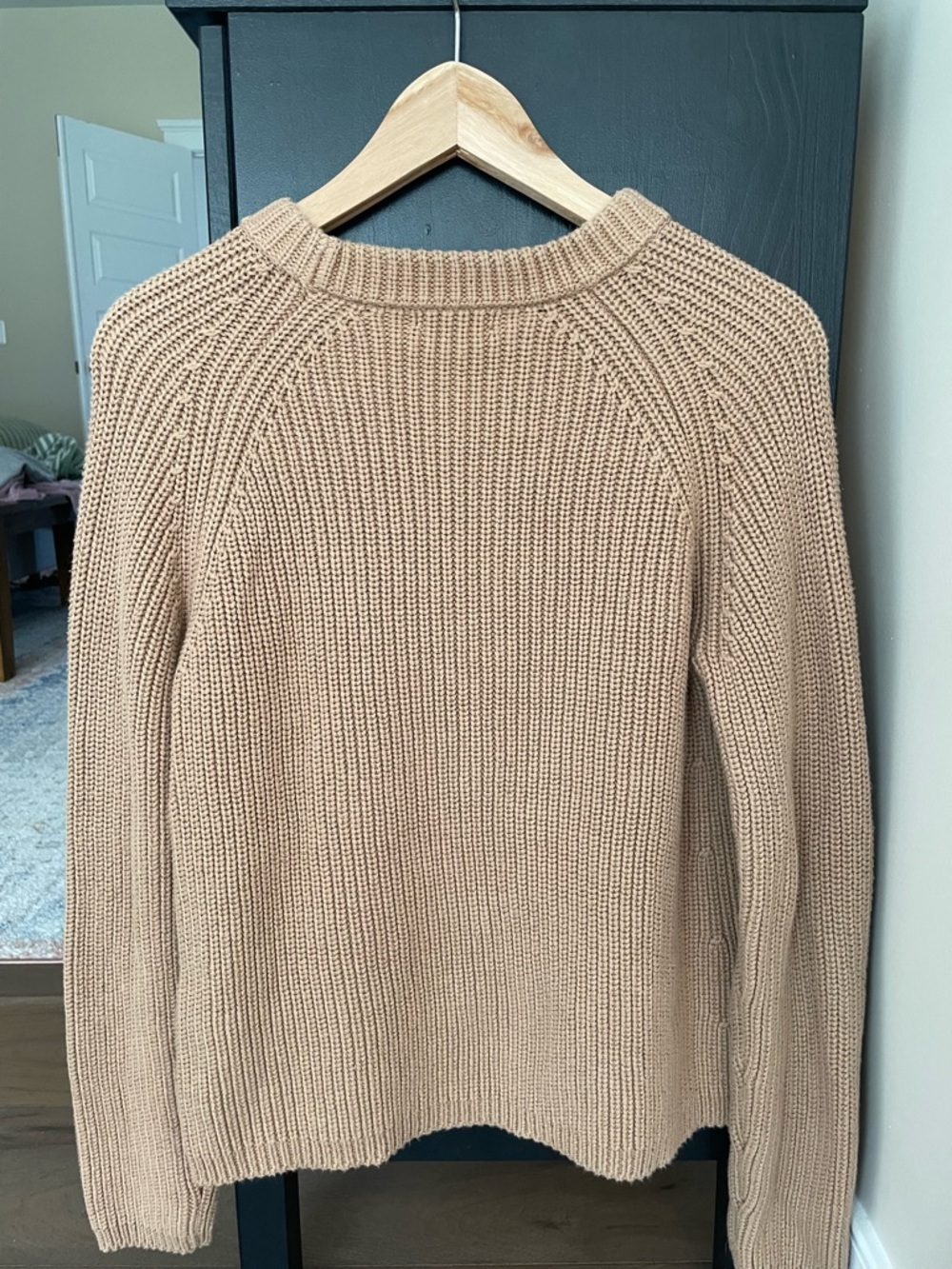 Quince Fisherman’s Cotton Knit Crewneck Sweater in Camel, Medium - Picture 3 of 5